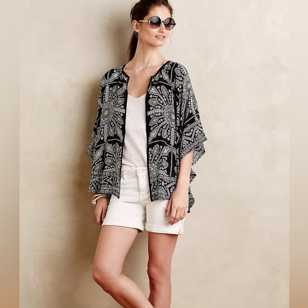 Tolani Fluttered Silk Kimono Cardigan